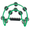 A green double-layer half moon tambourine with hand bells.