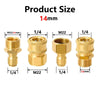 Brass pressure washer adapter kit showing M22 to 1/4 inch quick connect fittings and a 14mm size reference.