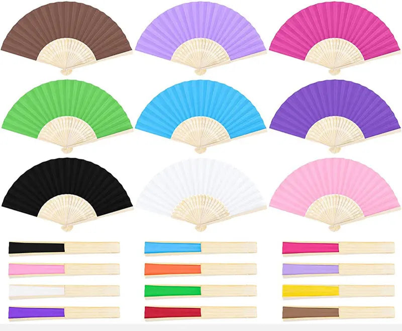 Classic Bamboo Folding Fan with Blank Canvas Design