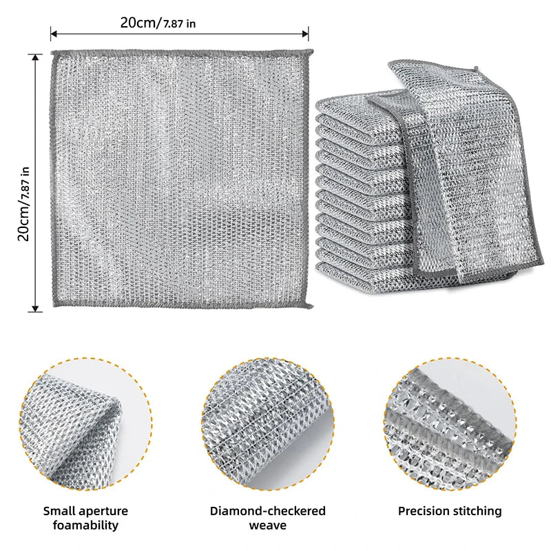 Silver Wire Cleaning Cloths for Kitchen – Durable & Non-Scratch Dish Rags