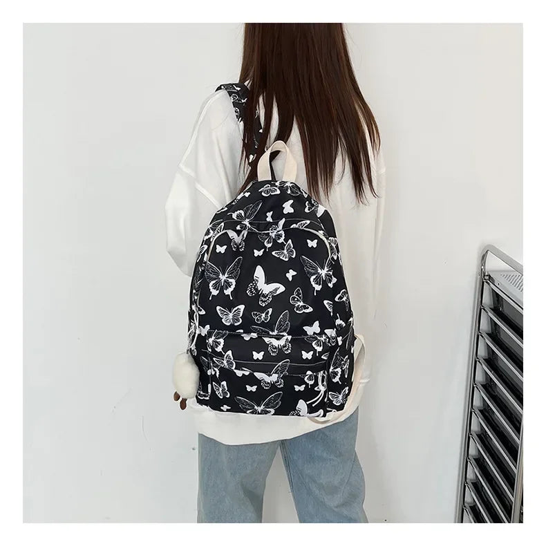 Butterfly Print Canvas Backpack for Women