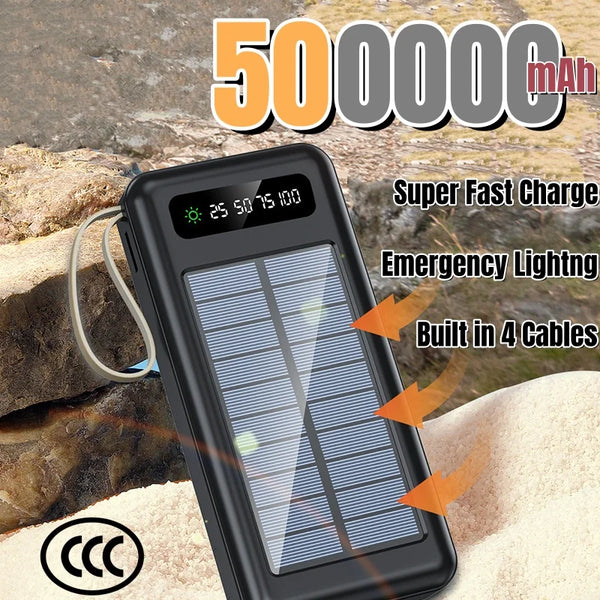 Solar Power Bank with Built-in Cables and Flashlight