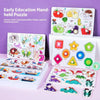 A set of wooden hand-held puzzles featuring letters and numbers for early education learning.