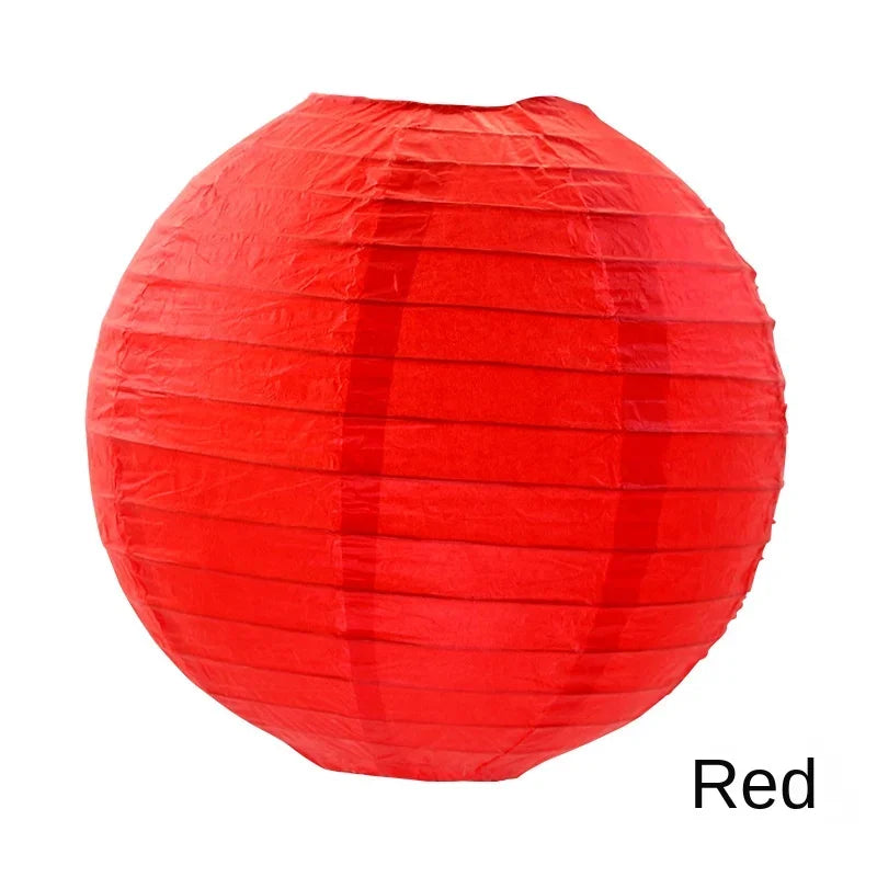 A bright red round paper lantern with pleated paper texture.