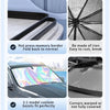 Close-up view of a foldable umbrella car sunshade with UV protection showing its features and fit.