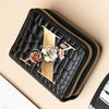 Alphabet Flower Double-Zip Card Wallet with Secure Clasp