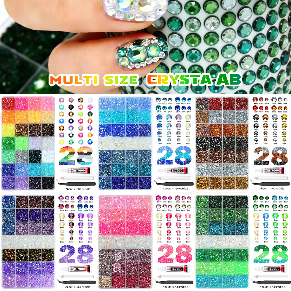 Mixed Color Resin Rhinestone Set with AB Finish – 24/28 Grid Flatback Drills for Crafting & Decoration