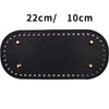 Black PU leather oval bag bottom for DIY crochet and knitted bags, measuring 22cm by 10cm.