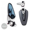 Silver aluminum alloy motorcycle rearview mirror with a carbon fiber housing and blue lens.