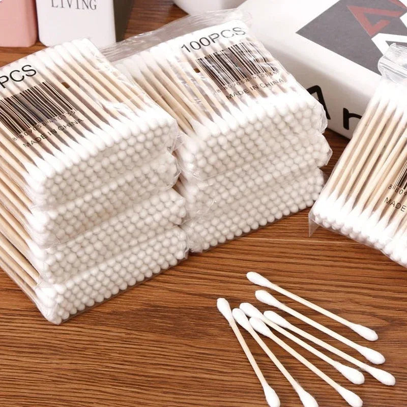 Transparent Cotton Swab & Toiletry Storage Box with Bamboo Lid