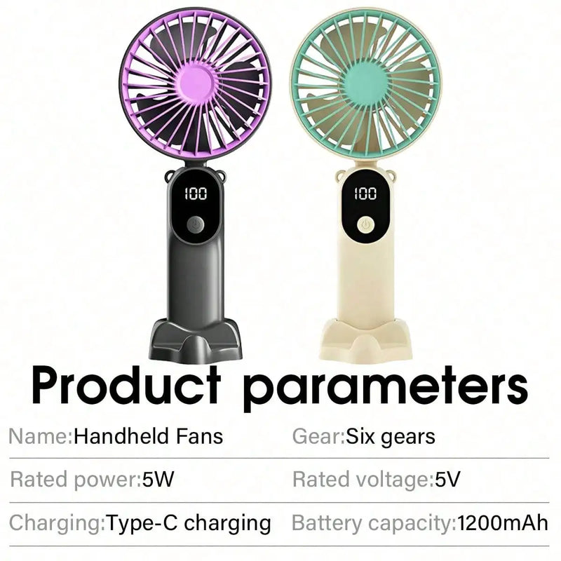 Compact Rechargeable Handheld Fan with LED Display