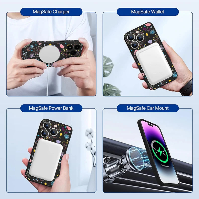 Floral Print Magnetic Phone Case for iPhone