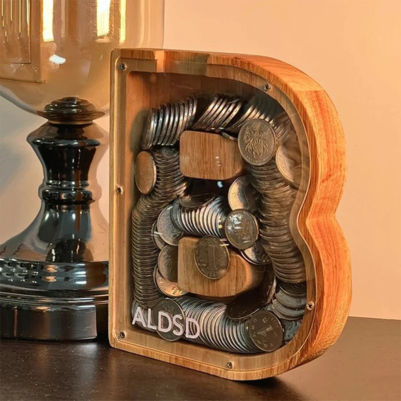 Wooden Alphabet Piggy Bank – Educational Coin Savings Box