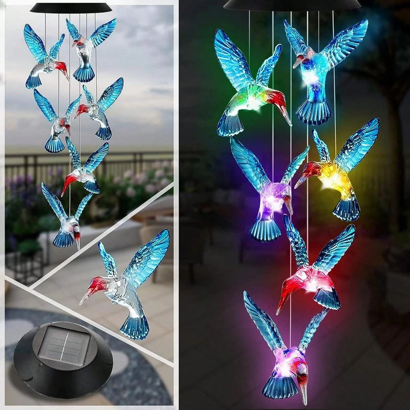 Solar-Powered Hummingbird Wind Chime Light