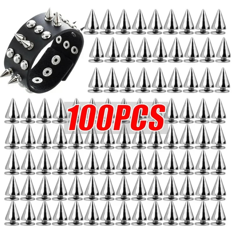 A large quantity of silver zinc alloy cone studs and spikes for DIY clothing and accessories