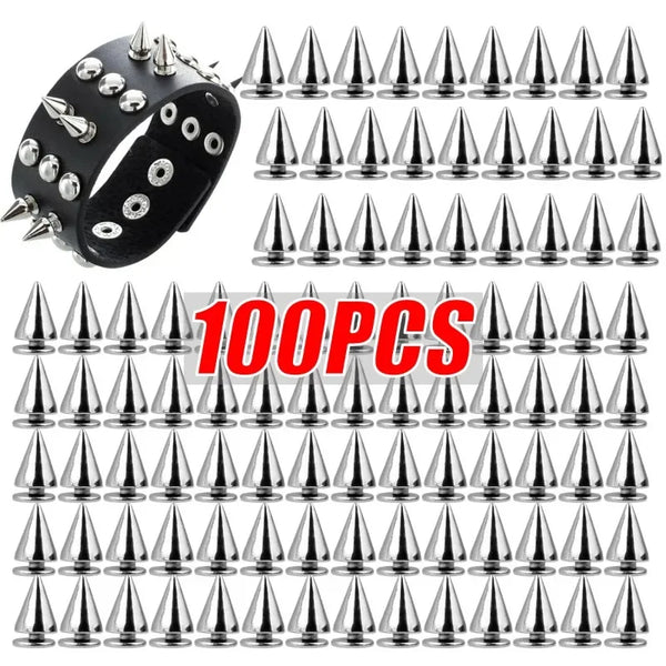A large quantity of silver zinc alloy cone studs and spikes for DIY clothing and accessories