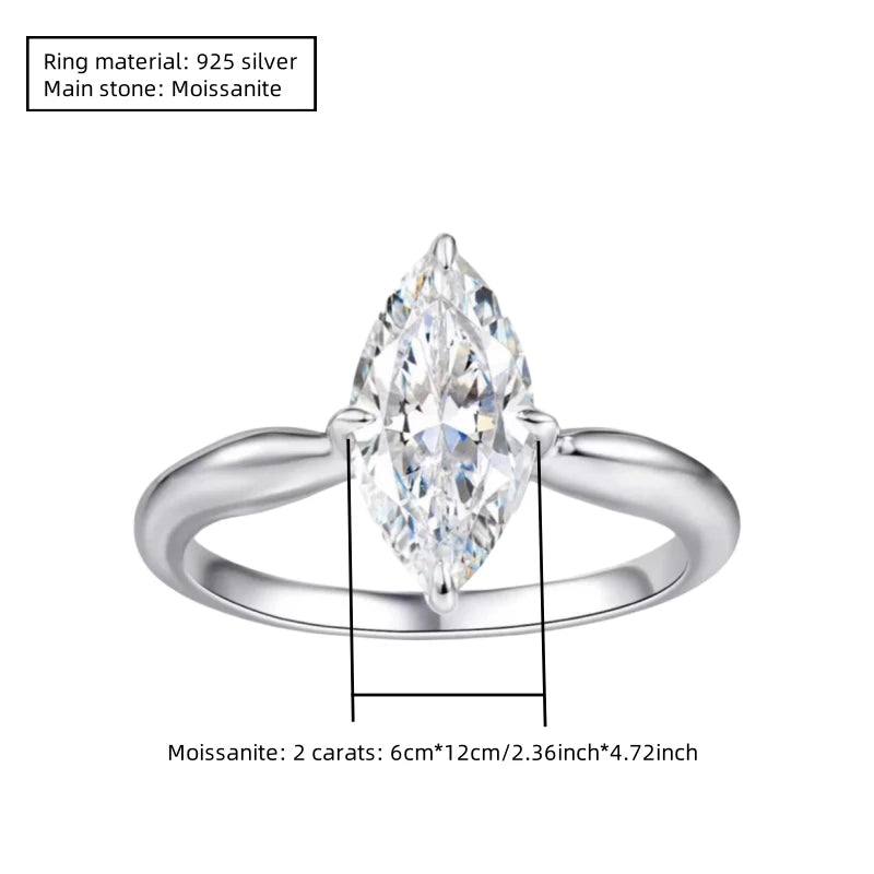 Marquise Moissanite Wedding Ring in 925 Sterling Silver