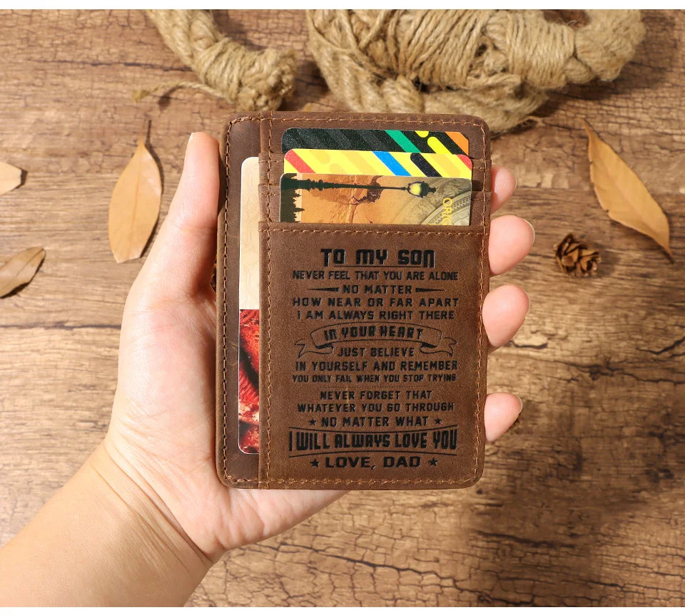 Genuine Leather Slim Card Wallet for Men – Personalized Gift from Dad