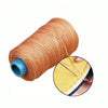 A spool of heavy-duty waxed nylon thread in a light brown color, with a close-up showing the thread structure.
