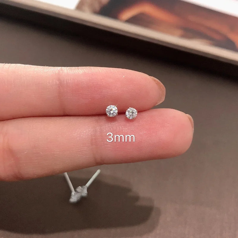 Tiny Clear Crystal CZ Stud Earrings in 925 Sterling Silver