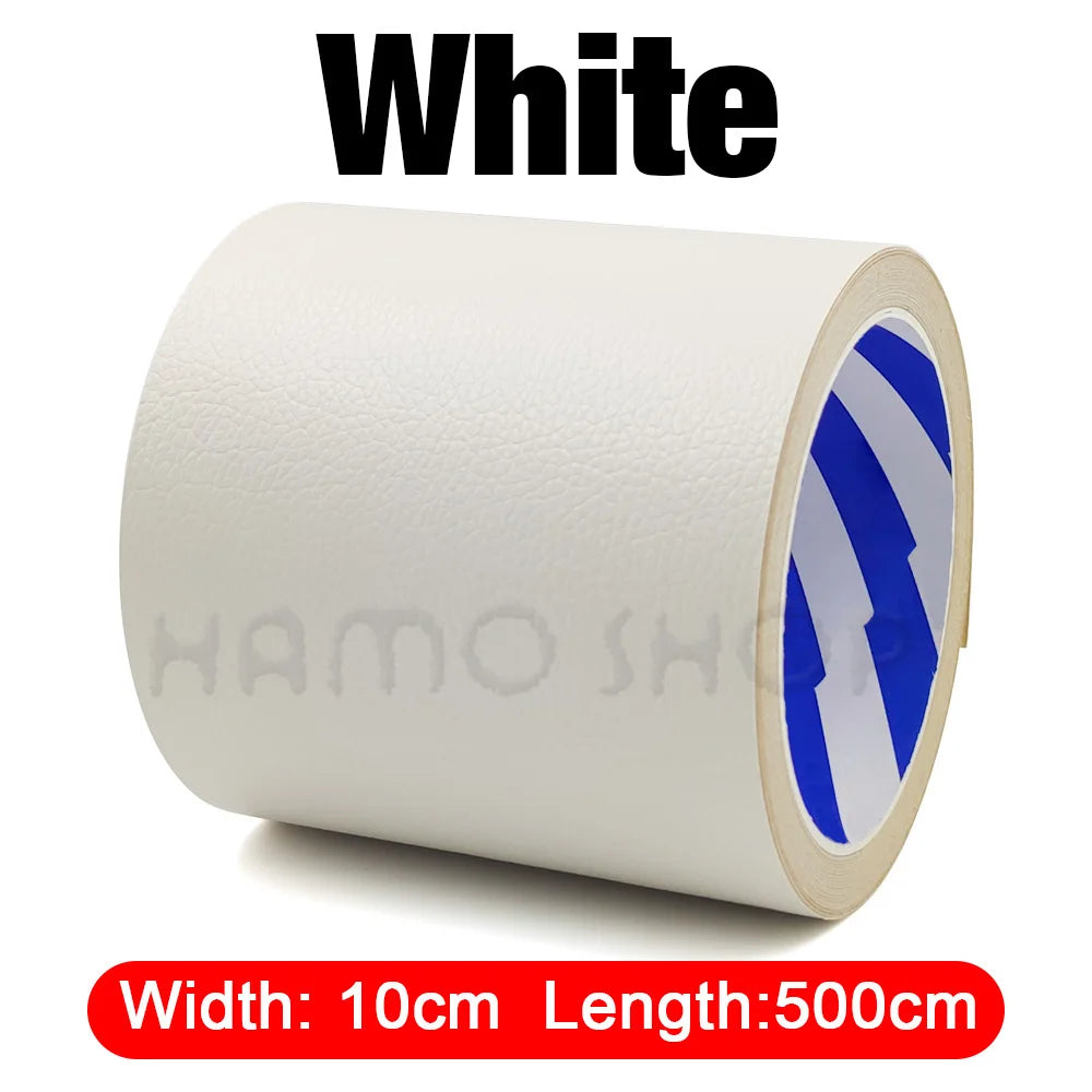 White roll of self-adhesive PU leather repair patch with dimensions 10cm width and 500cm length
