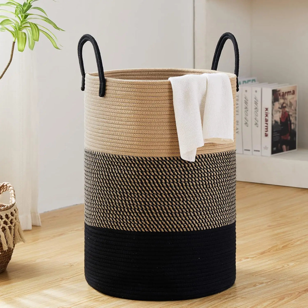 Woven Cotton Rope Storage Basket with Handles