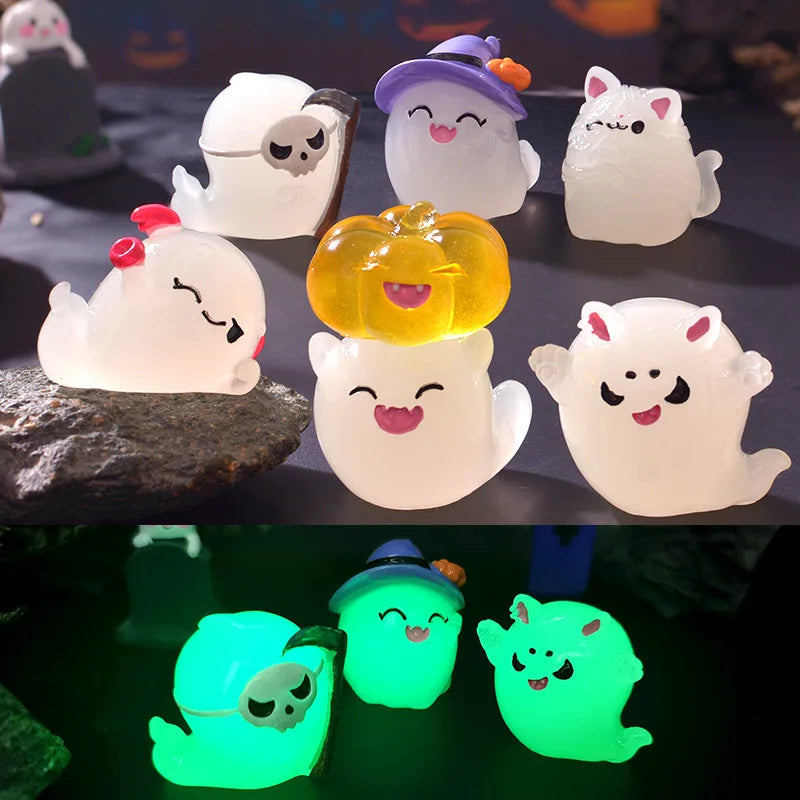 Glow-in-the-Dark Halloween Witch & Pumpkin Figurine Set