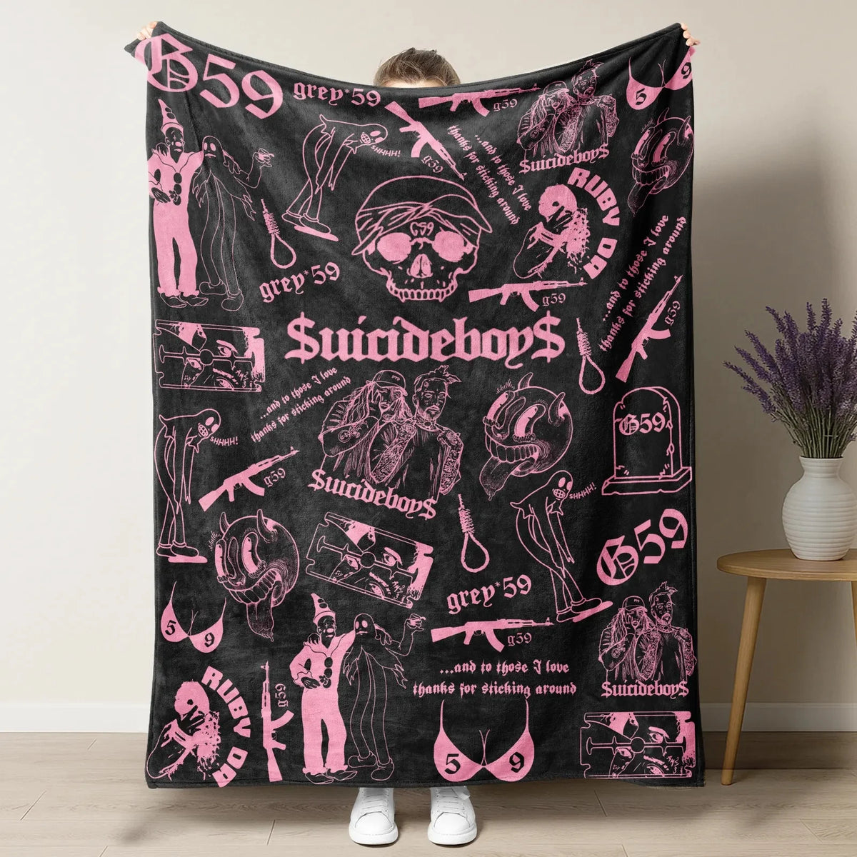 Retro Skull & Clown Horror Art Throw Blanket