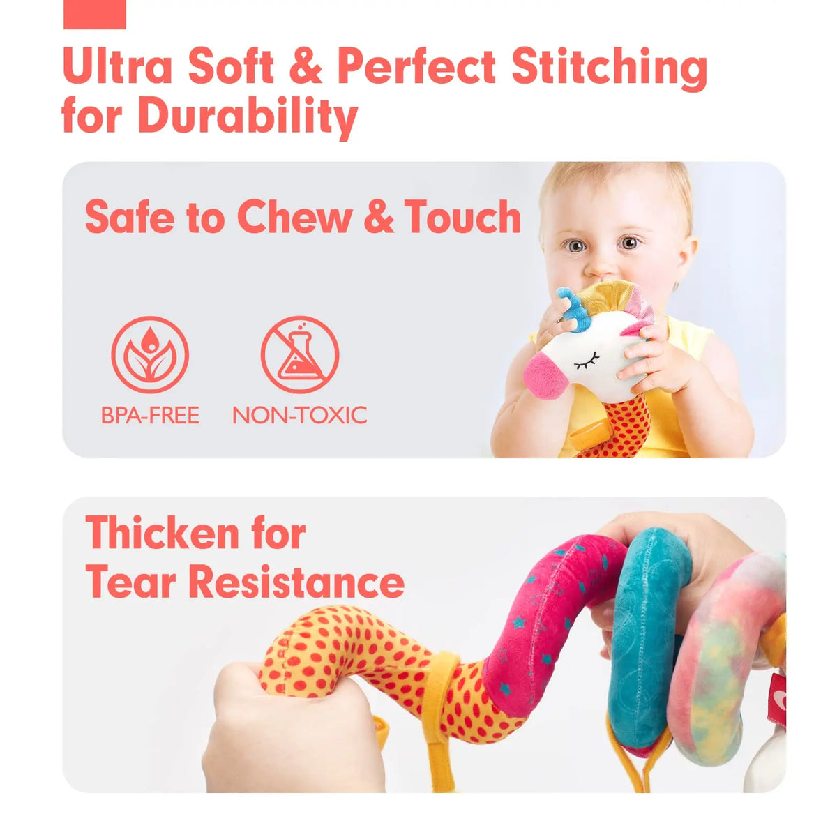 Soft Car Seat & Stroller Toy Set with Mirror, Crinkle, and Squeaky Sounds