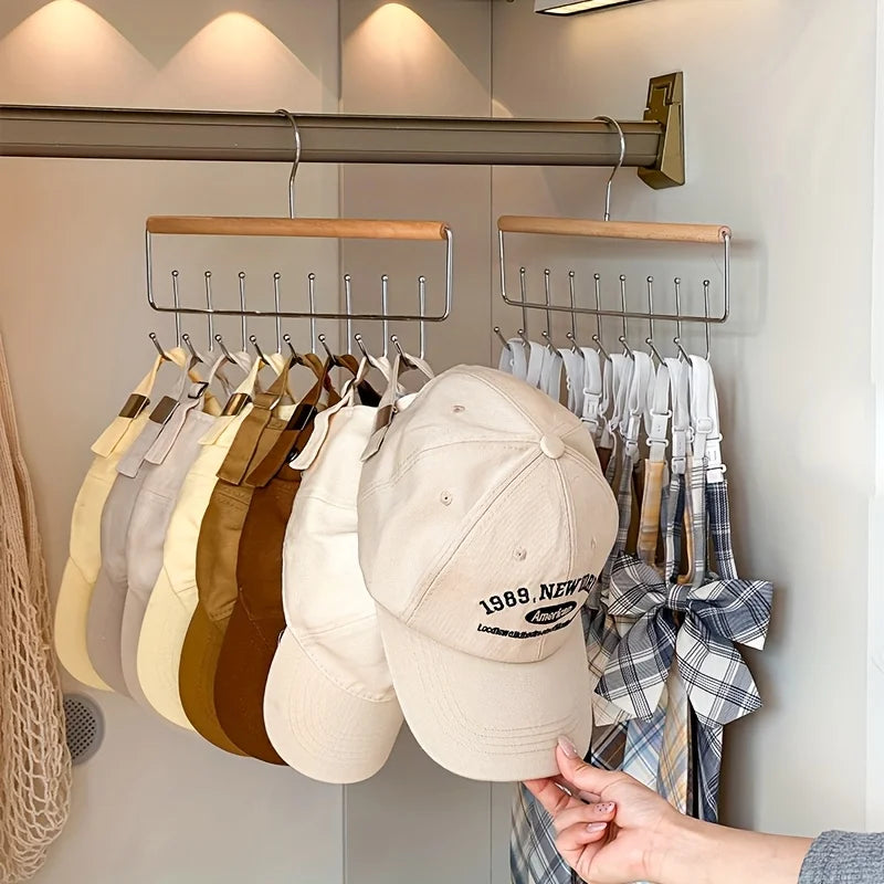 Wall-Mounted Wooden Hat Rack with Hooks