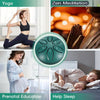 A collage showing yoga poses, a hand pan for meditation, a pregnant woman, and someone sleeping.