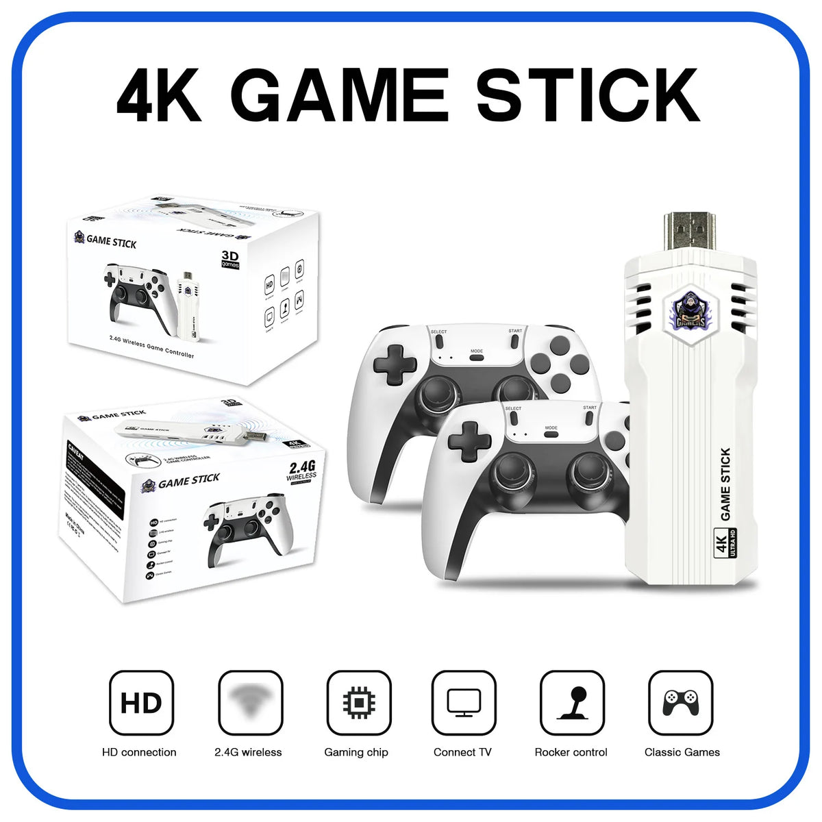 Ensemble de 4 sticks et manettes de jeu rétro, avec connexion HD et capacité sans fil 2.4G.