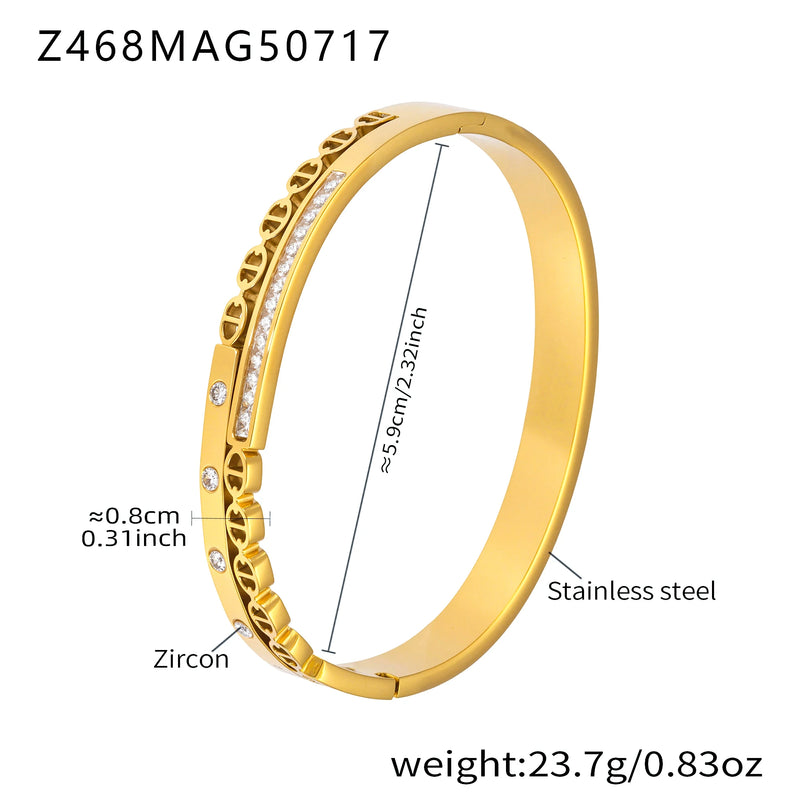 Openable Gold-Plated Zircon Bangle Bracelet