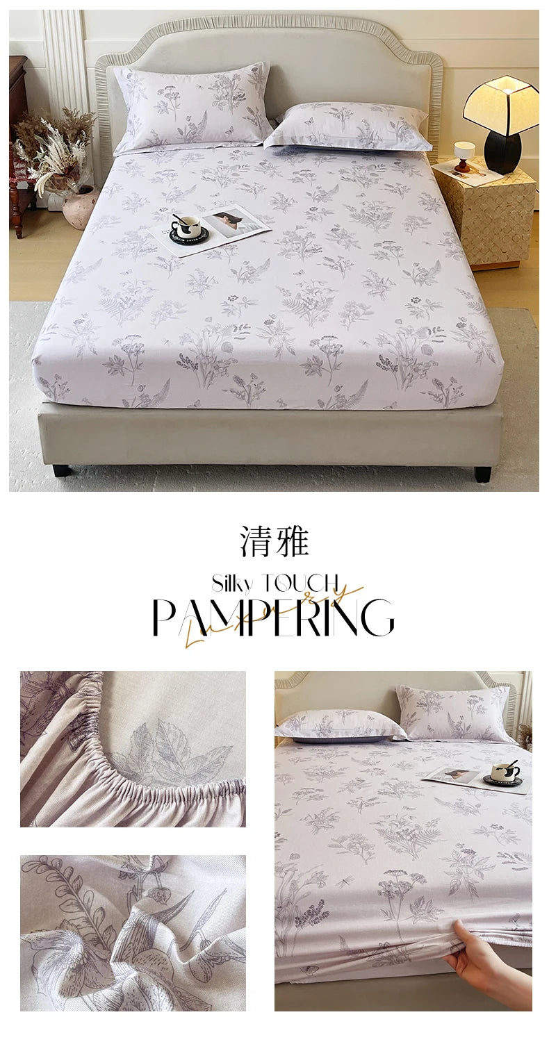 Floral 100% Cotton Fitted Sheet with Elastic Edges