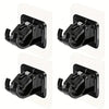 A set of two black self-adhesive no-drill curtain rod brackets for mounting curtains.