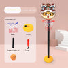 A cartoon-themed basketball hoop with an adjustable board and net, featuring a tiger face design.