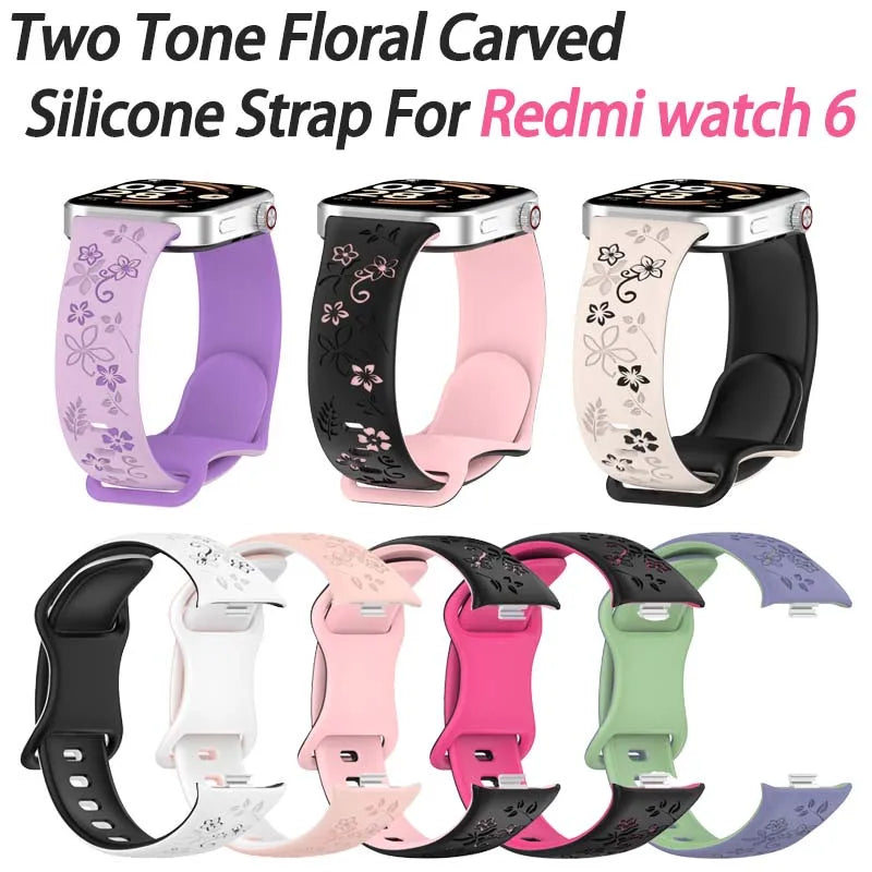 Two-Tone Floral Silicone Watch Strap for Redmi Smartwatches