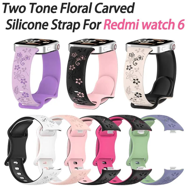Two-Tone Floral Silicone Watch Strap for Redmi Smartwatches