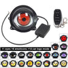 A black 3-inch LED devil eye headlight with a remote control and multiple emotion and logo modes.