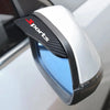 A white universal carbon fiber rain cover for a car side mirror is shown in a close-up view.