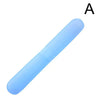 A light blue portable toothbrush travel case with a smooth, elongated design.