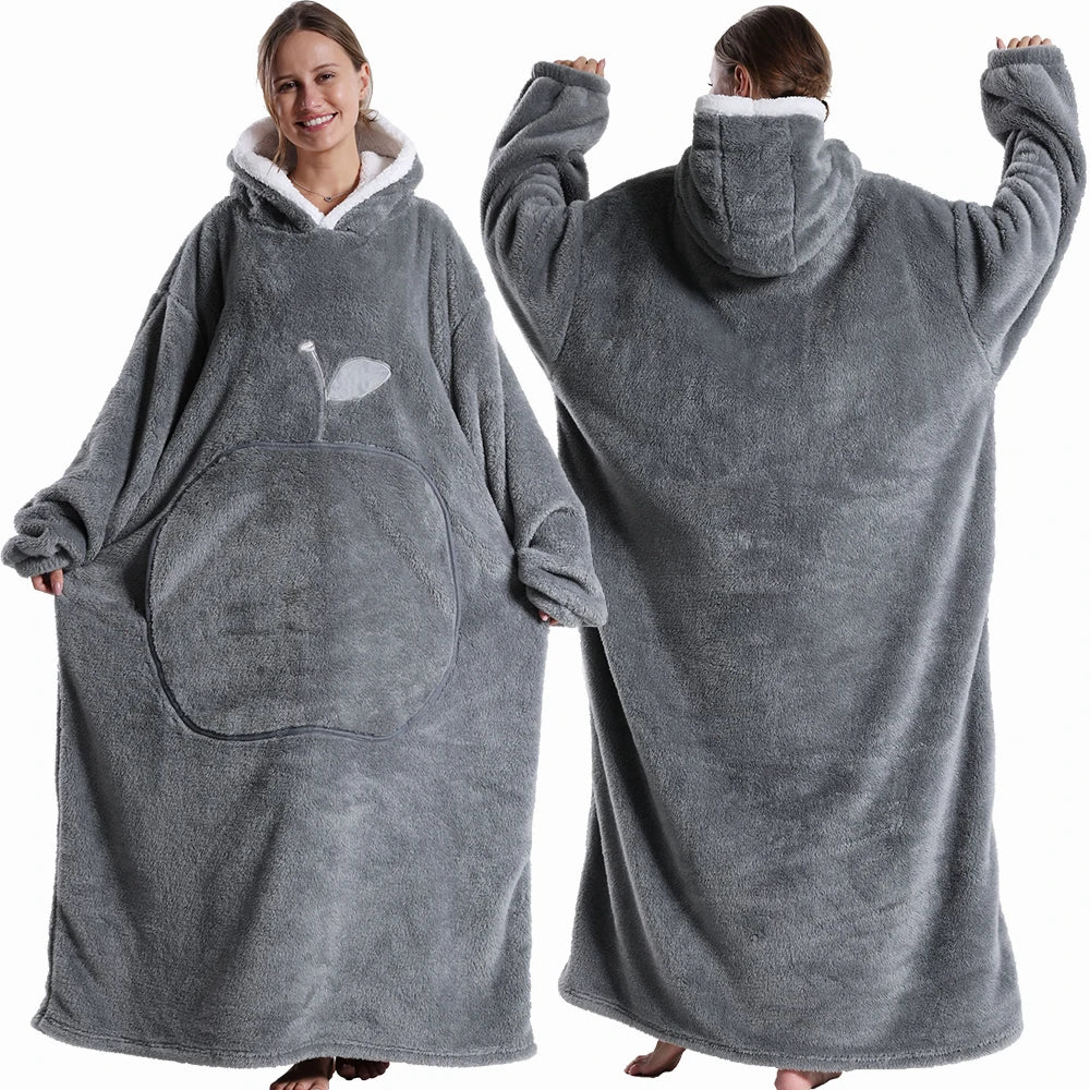 Oversized Wearable Fleece Blanket Hoodie with Sleeves