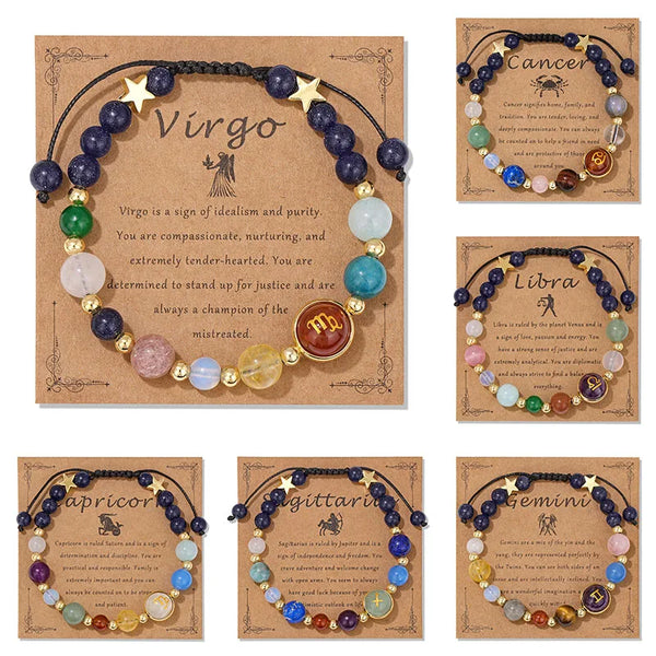 12 Zodiac Signs Natural Stone Bracelet