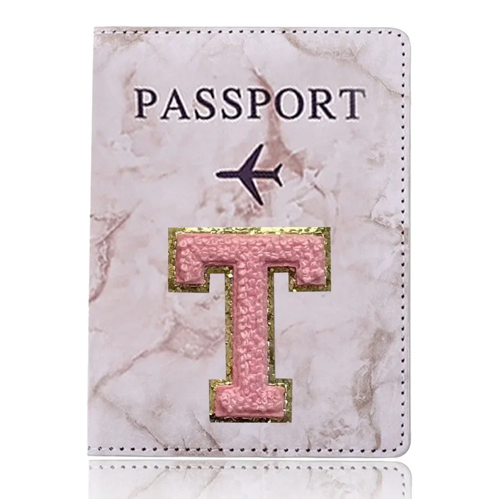 Embroidered Letter Passport Holder with Card Pocket