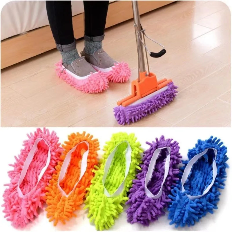 Chenille Dust Mop Slippers for Hands-Free Floor Cleaning