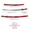 A red Roronoa Zoro 41-inch katana cosplay sword with a bamboo blade and ABS accessories.