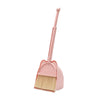 A pink kids broom and dustpan set with an adjustable mop.