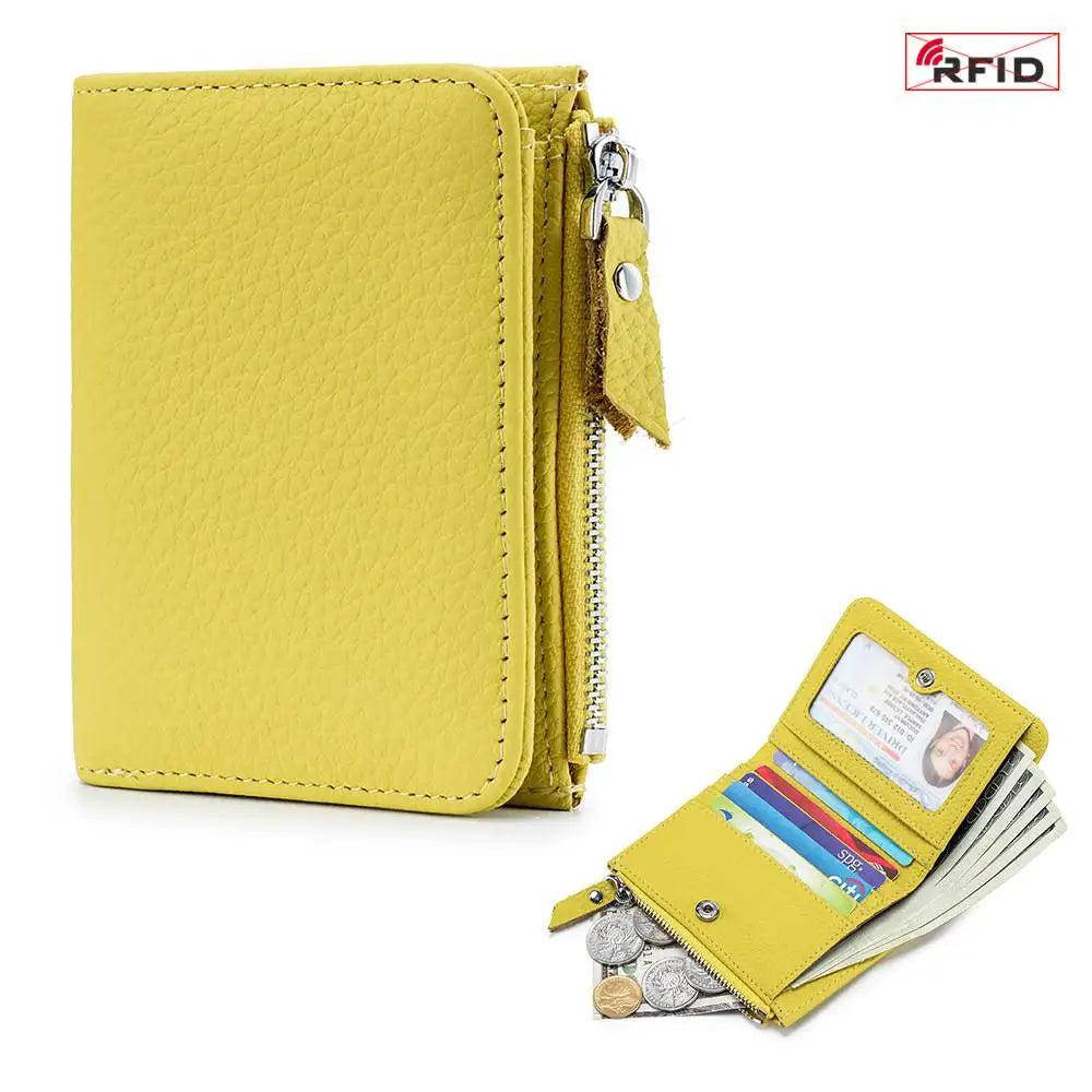 Women's Genuine Leather Slim Bifold Wallet with RFID Protection