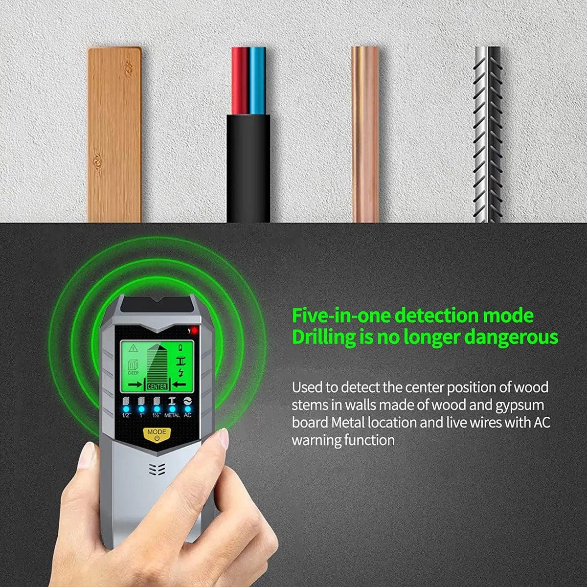 Multifunctional Wall Scanner with Metal, Stud, Wood, and AC Wire Detection