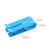 Blue plastic garbage bag holder clips designed to secure trash cans and snack bags.